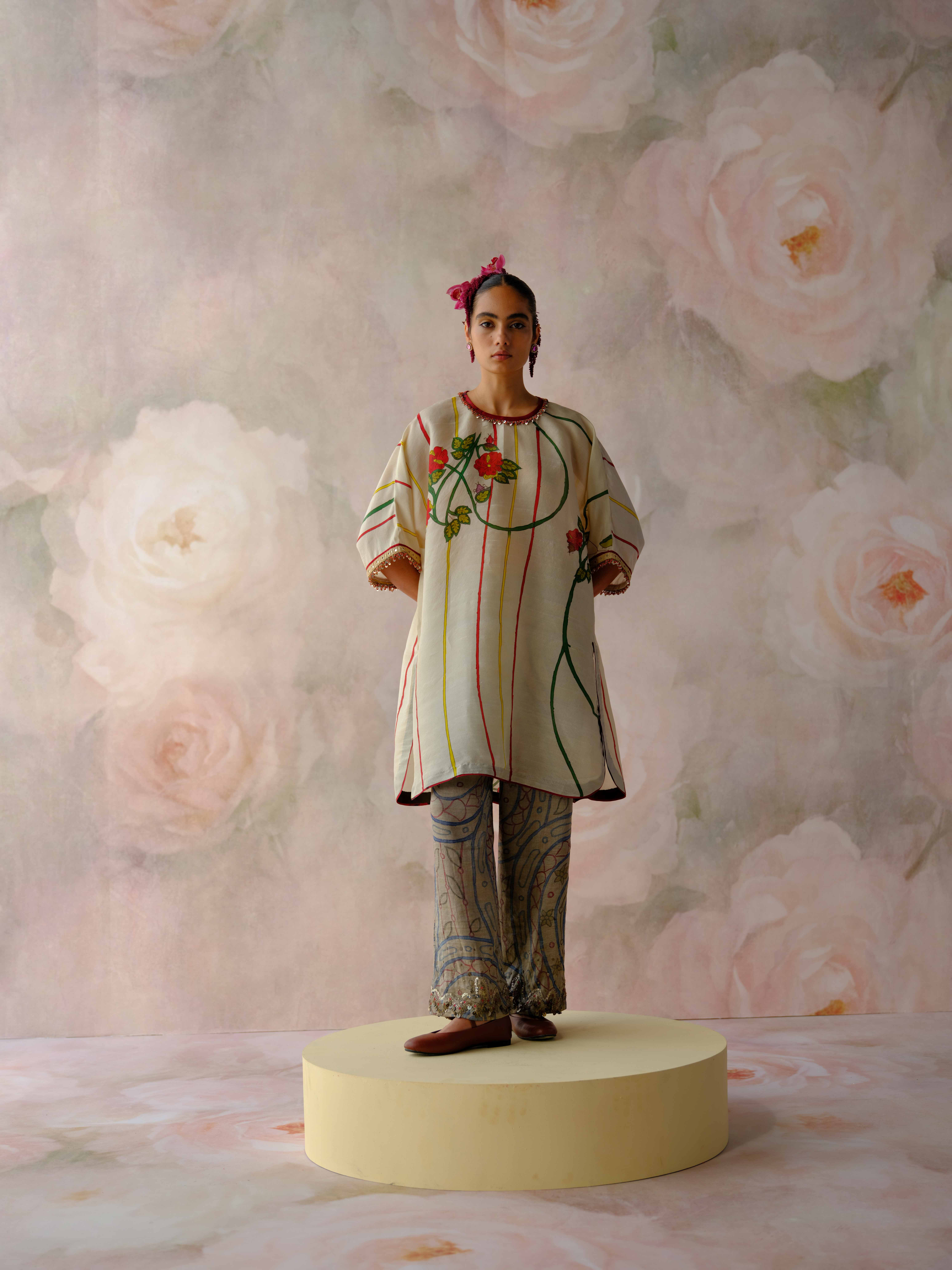 Floral Stripe Kurta Set