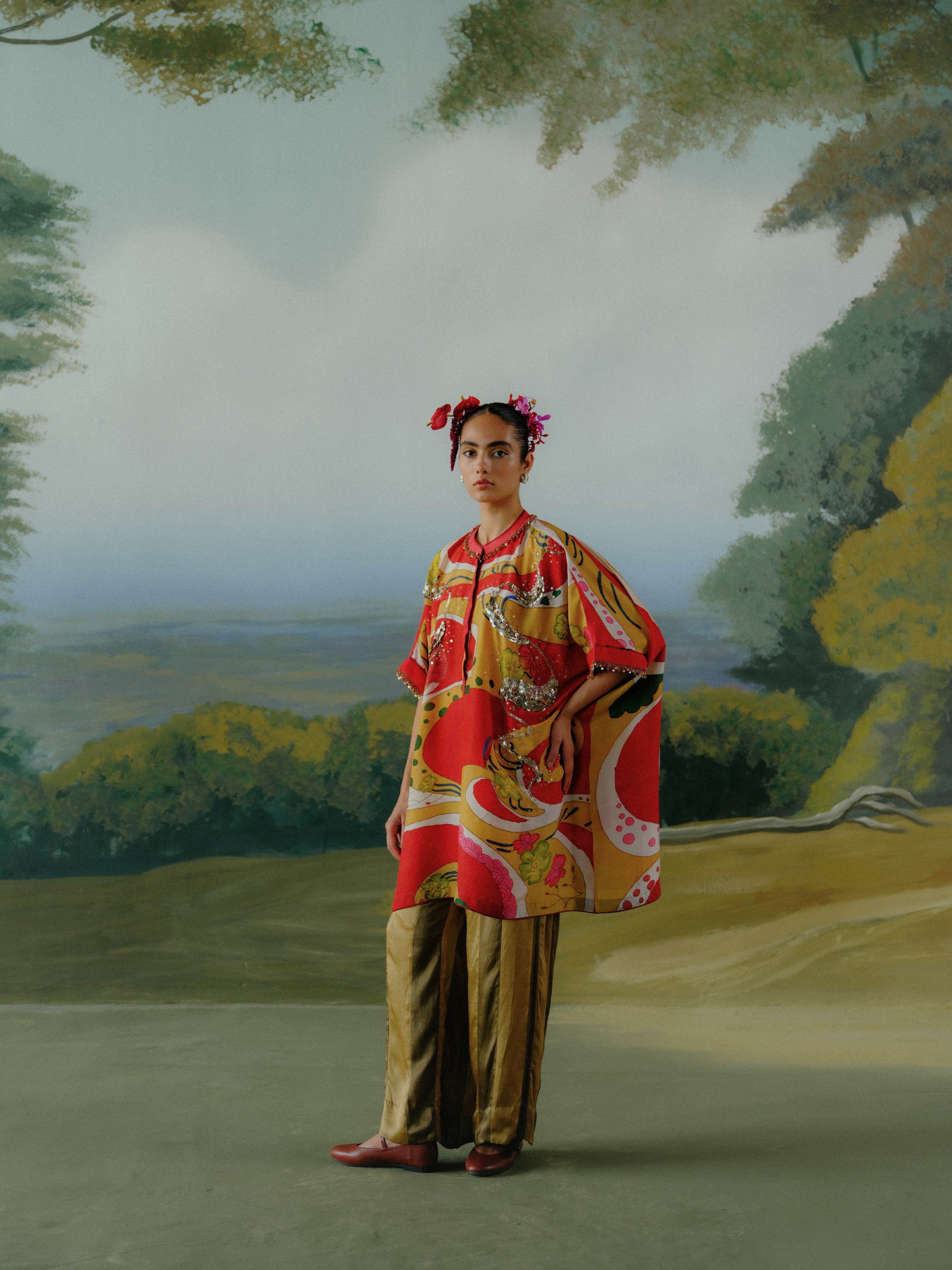 Crimson Drift Kaftan Set