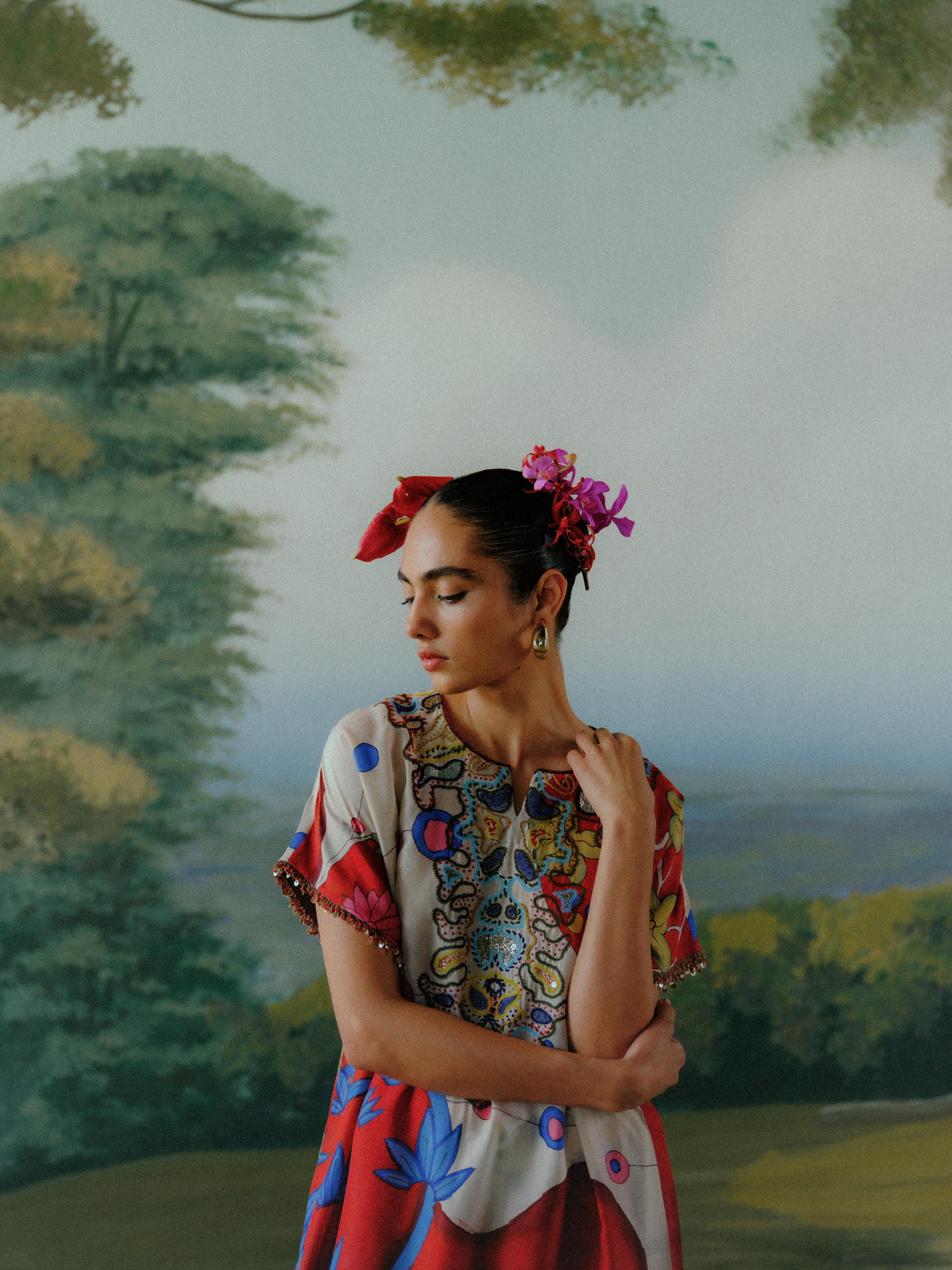 Crimson Bloom Kaftan Set